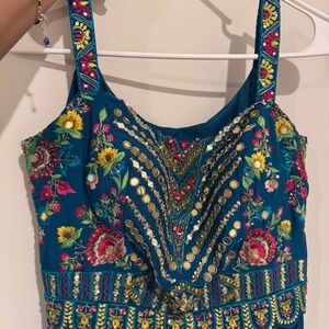 Embroidered blue indian indowestern gown one piece